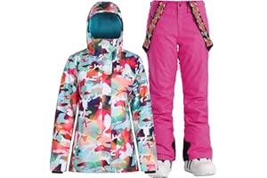 GSOU SNOW Women's Ski Jackets and Pants Set Snowboarding Snowsuit Snow Coat Hooded Waterproof Windproof
