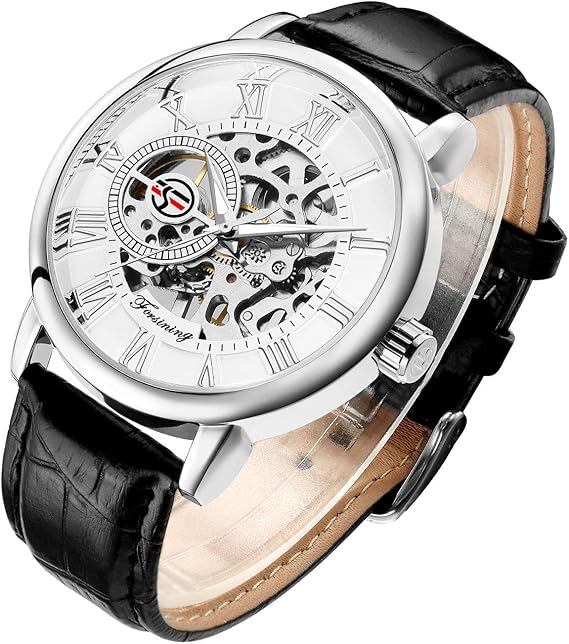 Amazon Gute出品 腕時計 メンズ 手巻き スケルトン 革バンド アンティーク風 機械式 シルバー ホワイト メンズ腕時計 腕時計 通販