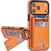 DREAMME Case Cover for iPhone 17 Pro Max, Wallet Case Rotatable Card Holder, RFID Blocking, Shockproof Flip Cover Credit Card Slots Kickstand for Women Men, Orange