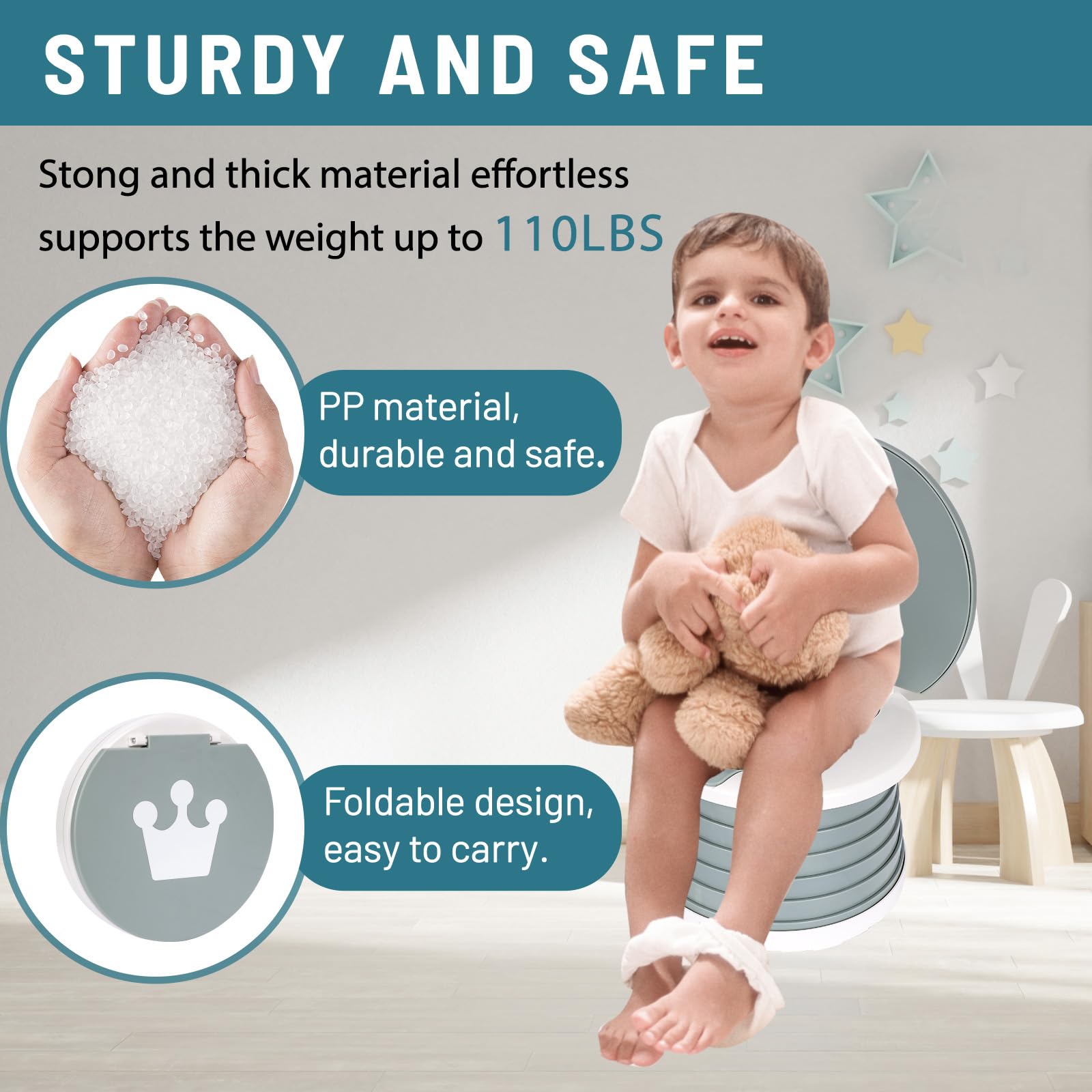 SunnySmile portable, foldable potty seat for toddler, Training Toilet Seat Emergency Toilet for Car, Camping, Outdoor, indoor (grey, small)