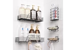 TITCHET Adhesive Shower Caddy Organizer Shelves Rack-5 Pack Corner Bathroom Storage Organization, Home & Kitchen Decor Inside RV Accessories, Hanging First Apartment Household Camper Essentials (black)
