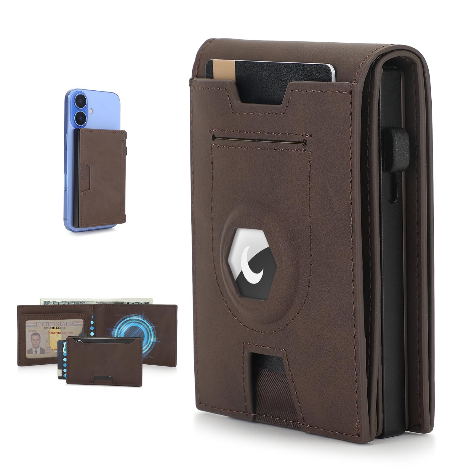 Photo 1 of BAIGIO Airtag Wallet for Men, 2 in 1 Detachable MagSafe Minimalist Wallet, Magnetic Pop Up Card Holder, RFID Blocking Smart Bifold Wallets for 10 Cards & Cash with ID Window, Mens Gift, Dark Brown