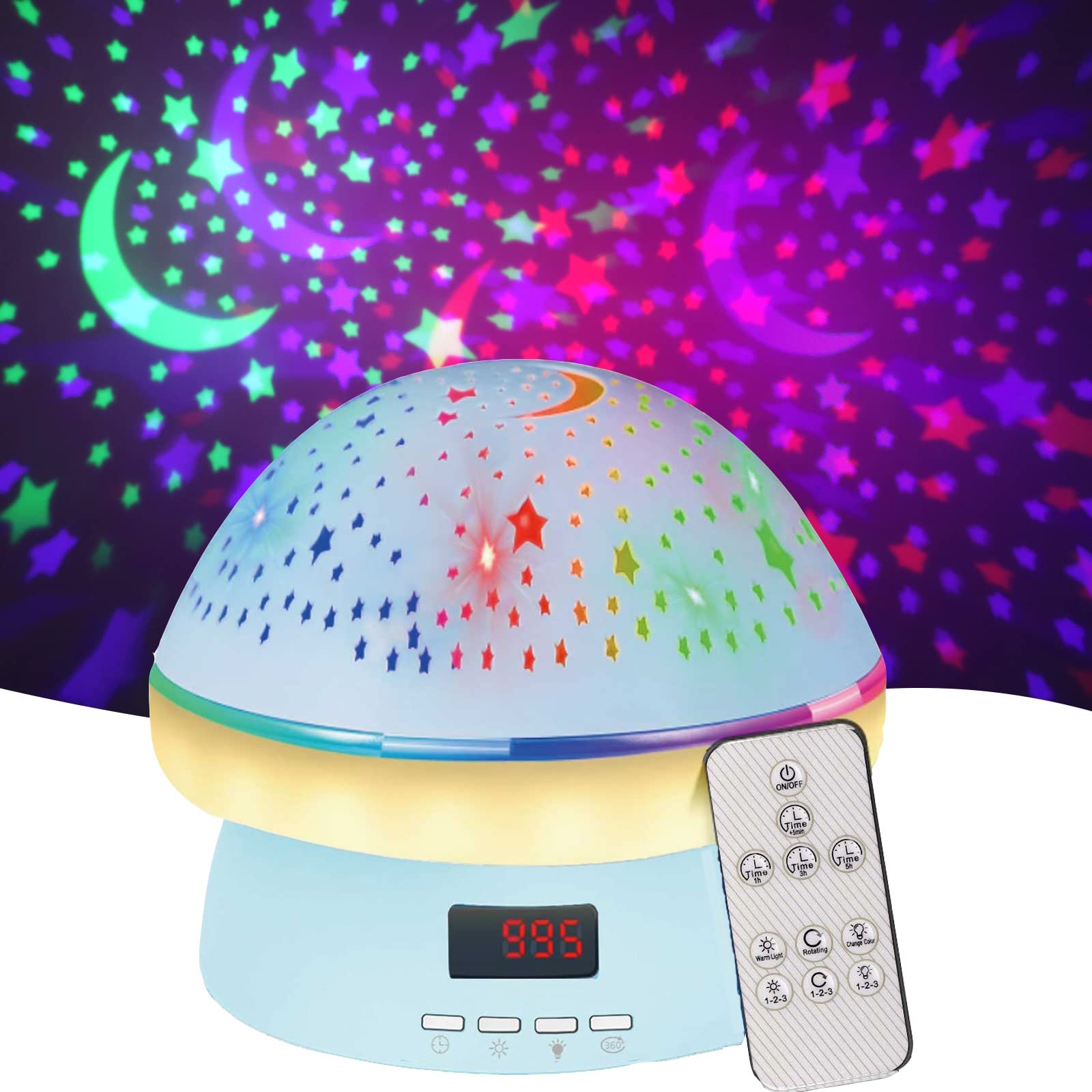 Photo 1 of Remote Control and Timer Design Starry Sky Rotating Star Projector Night Light,16 Colorful Projector Light Dimmable LED Bedside Lamp,Kids Room Decor (Blue)