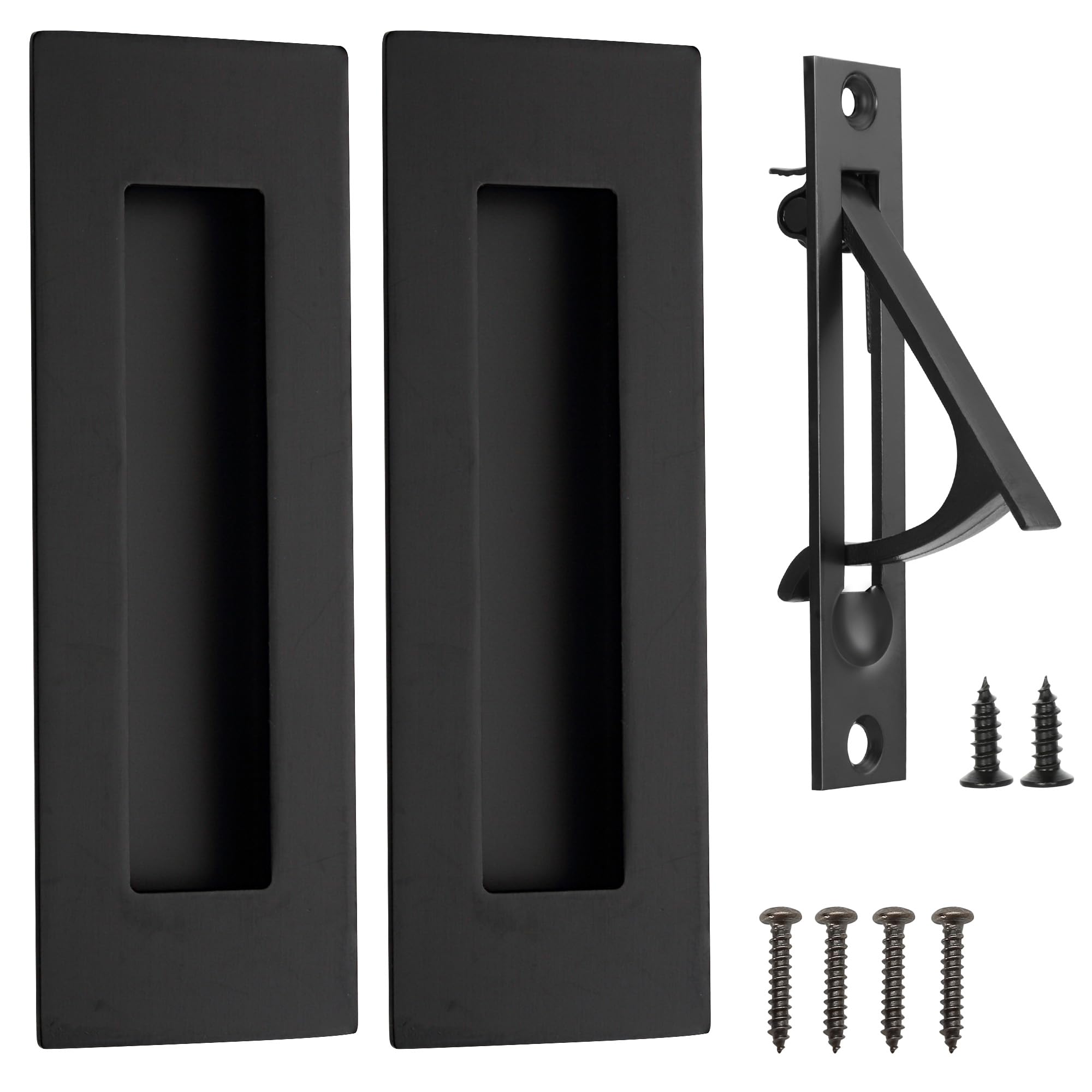 Photo 1 of *****  MAY BE MISSING SCREWS ***** Malimali Pocket Door Pull and Edge Pull Set, Stainless Steel Pocket Door Hardware Recessed Flush Finger Pulls Rectangular Barn Door Pocket Door Handle (Matte Black)
