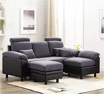 X-LSWAB Convertible Sofá seccional Moderno sofá Tela de Lino en Forma