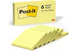 Post-it Notes, 3 in x 3 in, 6 Lined Sticky Notes Pads, 100 Sheets per Pad, The Iconic Canary Yellow Note