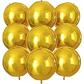 Gold Round Foil Balloons 9 pcs,Metallic Gold Giant 4D Round Balloons 22 Inch for New Years Wedding Graduation Anniversary Baby Shower Birthday Party Decorations
