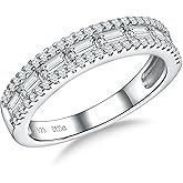 DAYBYDAY Emerald Cut Channel Set Moissanite Wedding Band 925 Sterling Silver 1 Carat Baguette Moissanite Eternity Band Rings for Women Men