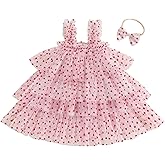 Toddler Girl Layered Dress Christmas Tree Valentines Day Heart Print Sleeveless Tulle Tutu Dress Princess Party Dress