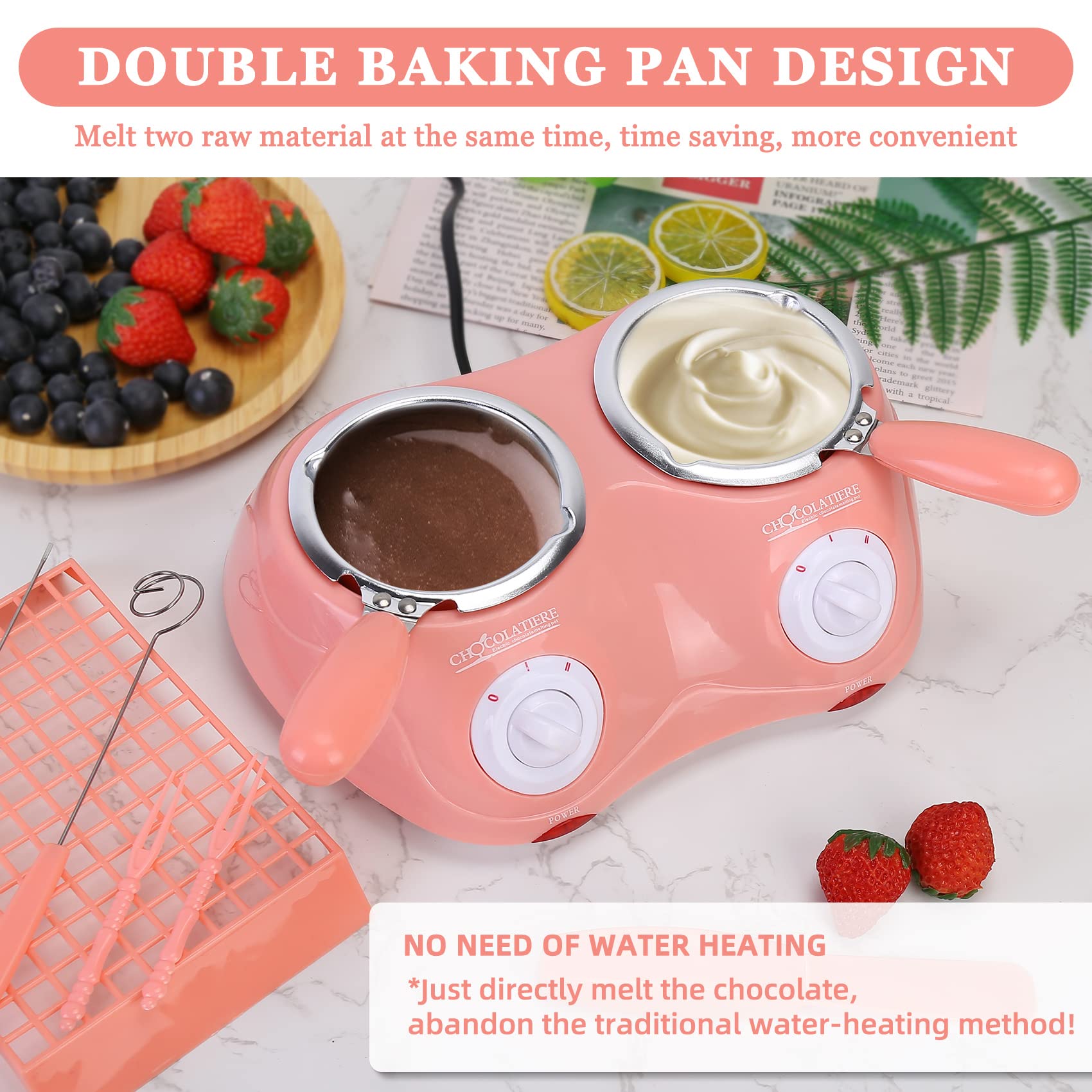 Outamateur Chocolate Melting Pot Electric Chocolate Fondue Mini Fondue Candy Maker with Double Melting Pot for Milk Chocolate,Cheese,Butter,Candy