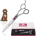 Kenchii Love Left Handed Dog Grooming Scissors, 7 Inch Curved Shears, Dog Scissors for Grooming, Professional Pet Grooming Scissors, Curved Dog Grooming Scissors