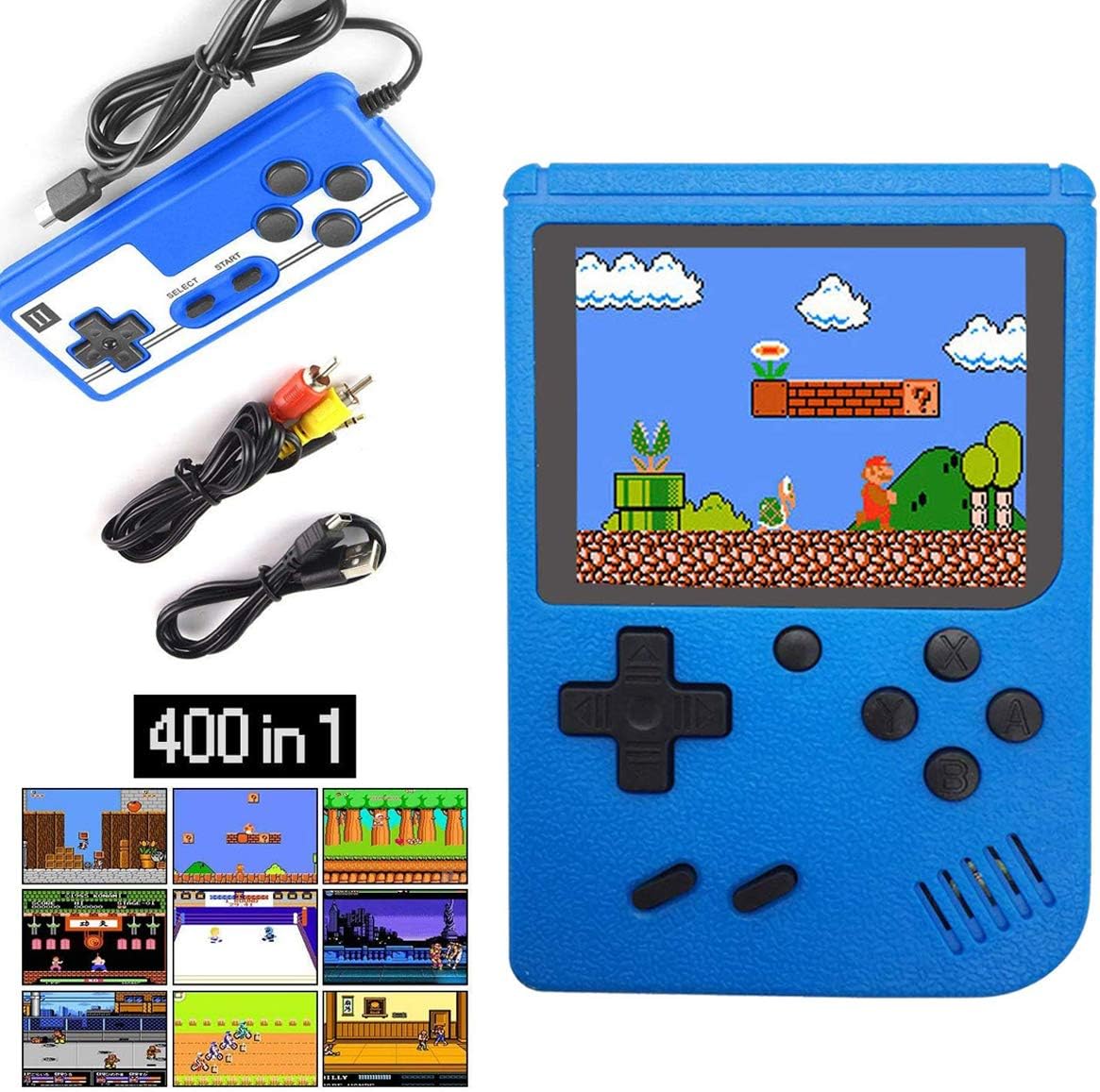 Handheld Game Console, Rechargeable Portable FC Retro Game Player, 3-inch Color Screen Built in 400 Classical Games, Support TV output and Two Players, Christmas Birthday Gift for kids Men Women