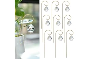 HDCRYSTALGIFTS 9pcs 30mm Crystal Ball Prism Suncatchers with 7.5'' Gold Plant Pot Trellis for Miniature Garden and Potted Plant Decorations, Fairy Garden Sun Catchers for Indoor Plants Accessories