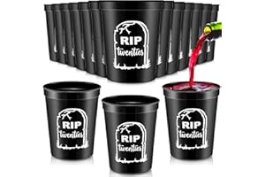 Remerry 24 Pcs Death to My 20s Thick Cup, 16 oz Gothic 30th Birthday Party Black Plastic Tumbler Cups, Stadium Cups Rip Twenties 20s Birthday Decorations for Party Supplies(White Print)
