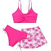 Girls Swimsuit with Skirt Twist Cross Bikini Set Teen Girls Swimming Bathing Suit with Adjustable Shoulder Straps