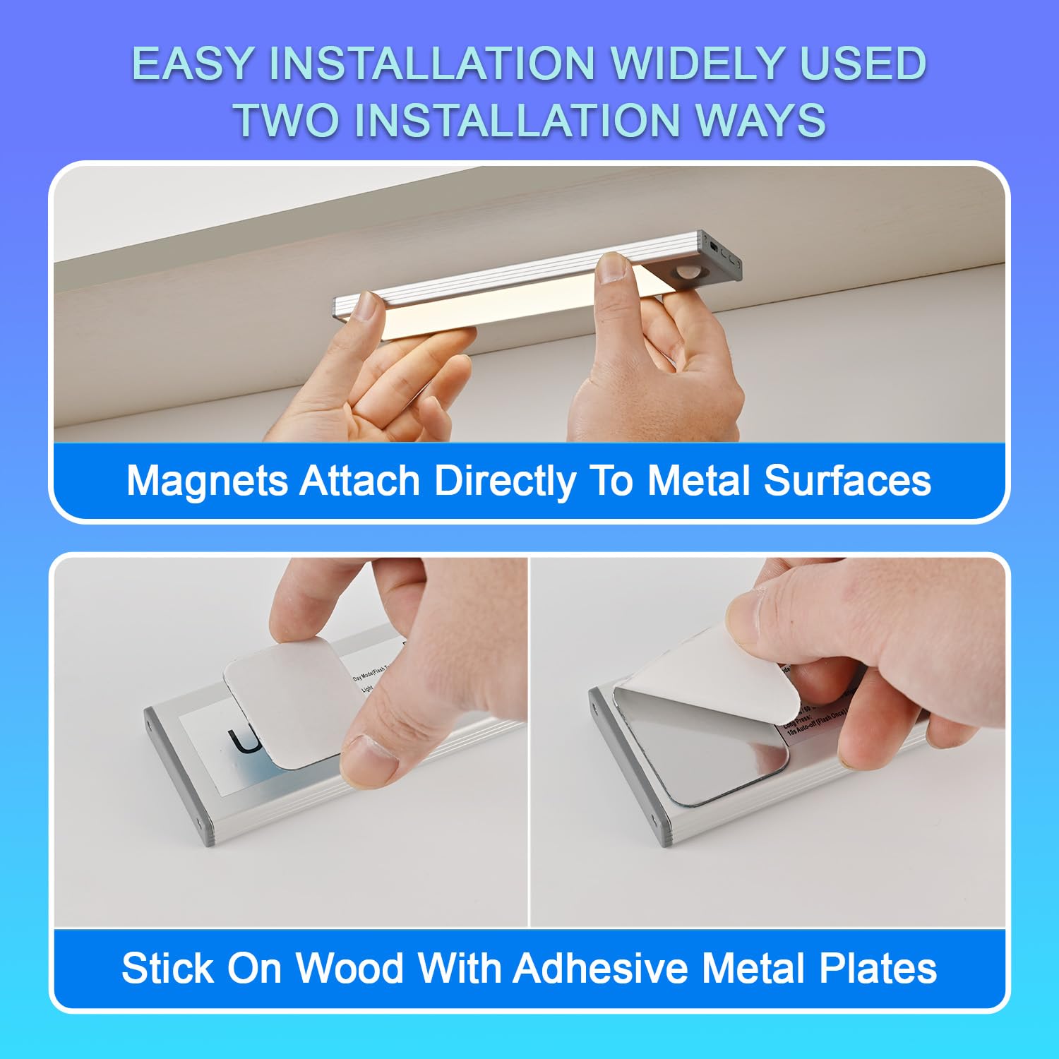 Under Cabinet Lighting, 2500mAh Motion Sensor Light Indoor, 160lm Rechargeable-Battery-Operated Closet Light, Magnetic Under Counter Lights for Kitchen, Stair, Drawer, Safe(7.8in, Cool White, 2 Pack)