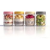 DicraoLea 16oz 4Pack Glass Overnight Oats Jars Containers with Airtight Leakproof Lids, Reusable Mason Jars for Meal Prep, Yogurt Parfaits, Smoothies, Salads & Healthy Breakfasts (16 OZ-4-2)