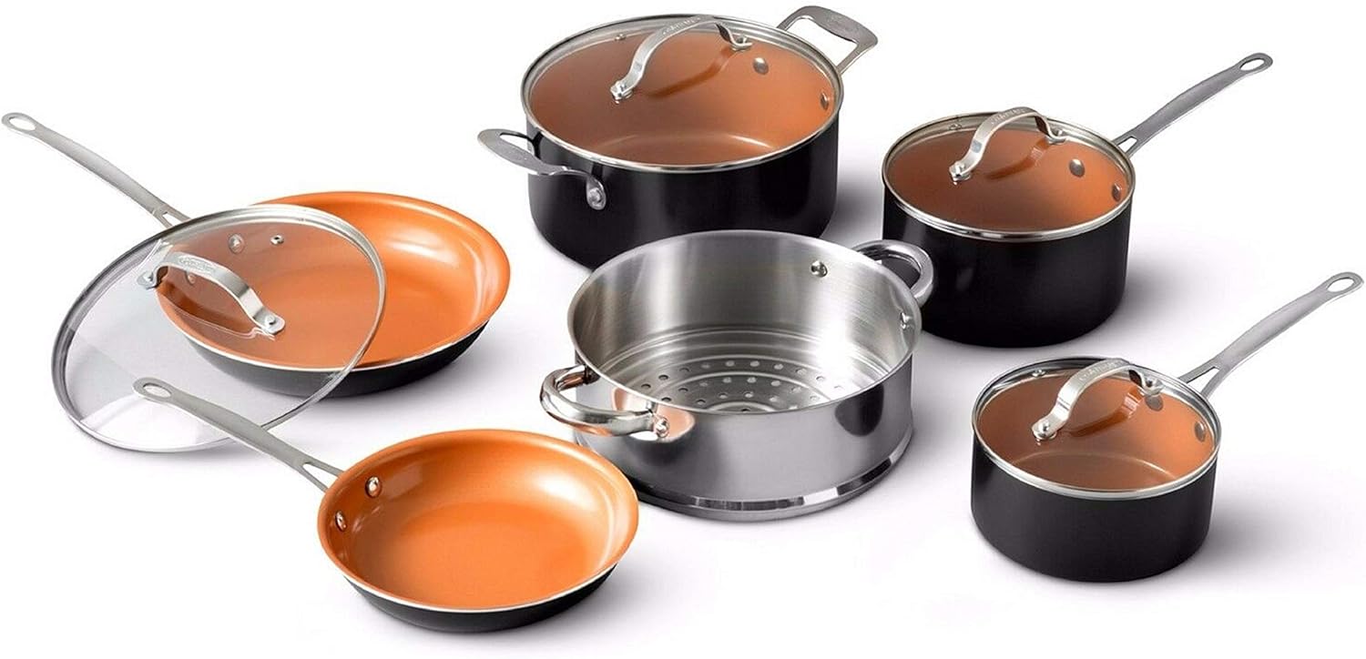 Gotham Steel Pots and Pans 10 Piece Cookware Set with Nonstick Ceramic Coating by Chef Daniel Green – Graphite, Fry, Stock Steamer Insert: Kitchen & Dining