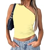 ForeFair Women One Shoulder Going Out Crop Tank Tops Slim Fit Sleeveless Shirts Y2k Cute Top