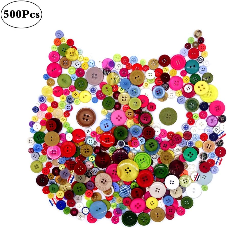 Concisea 500Pcs Craft Buttons Assorted Mixed Color Resin Round Sewing Button 2 and 4 Holes for Art Crafts DIY Handmade Project Manual Button Painting Assorted Sizes