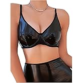 SHENHE Women's PU Faux Leather Push Up Brassieres Spaghetti Strap Underwire Bras