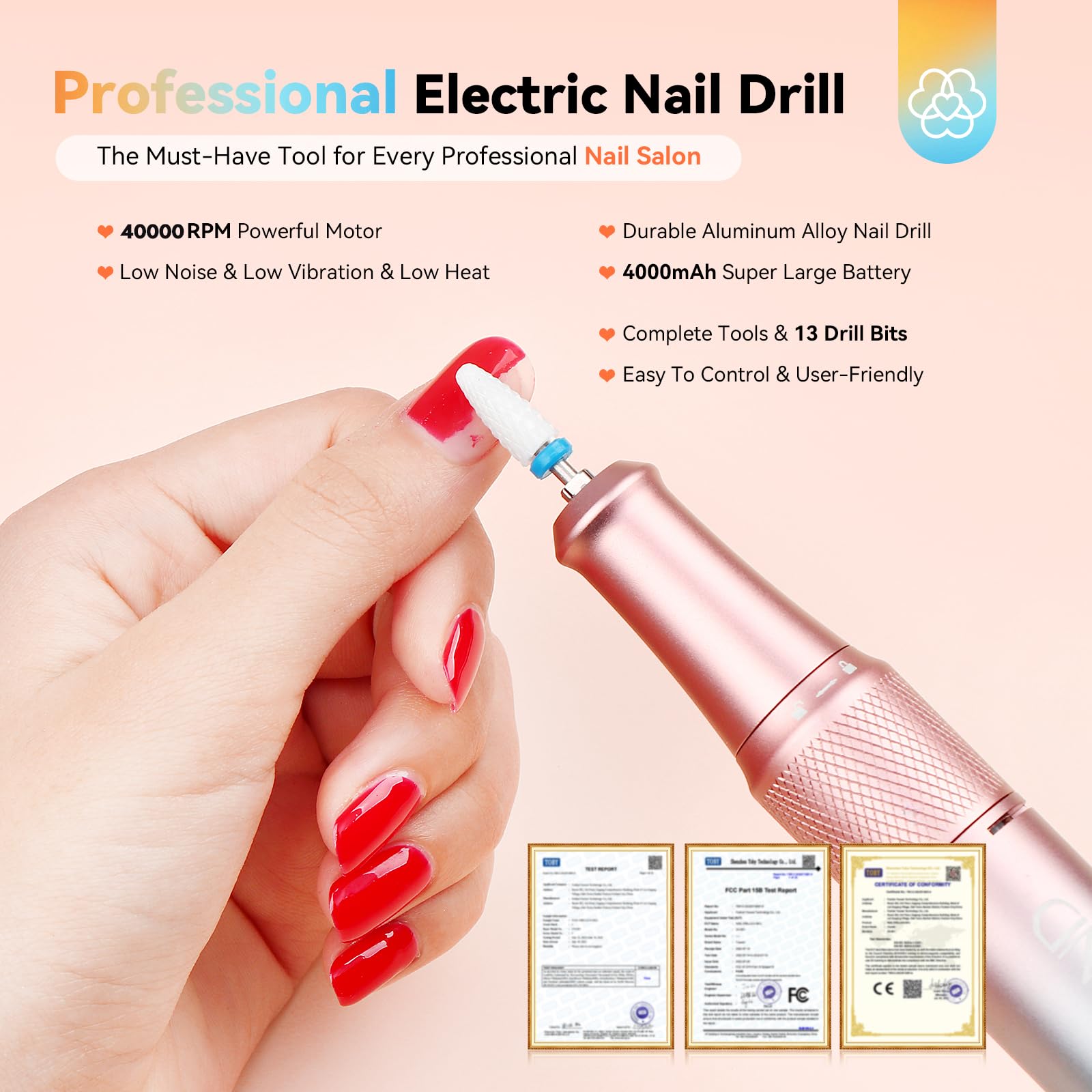 SAVILAND Electric Nail Drill Professional: 40000RPM Upgrad Nail Drill Kit 2024 Beautiful Gradient Sunset Color Scheme Nail Drill Machine Portable Nail File & Buffers Salon Use Manicure Pedicure - Image 4