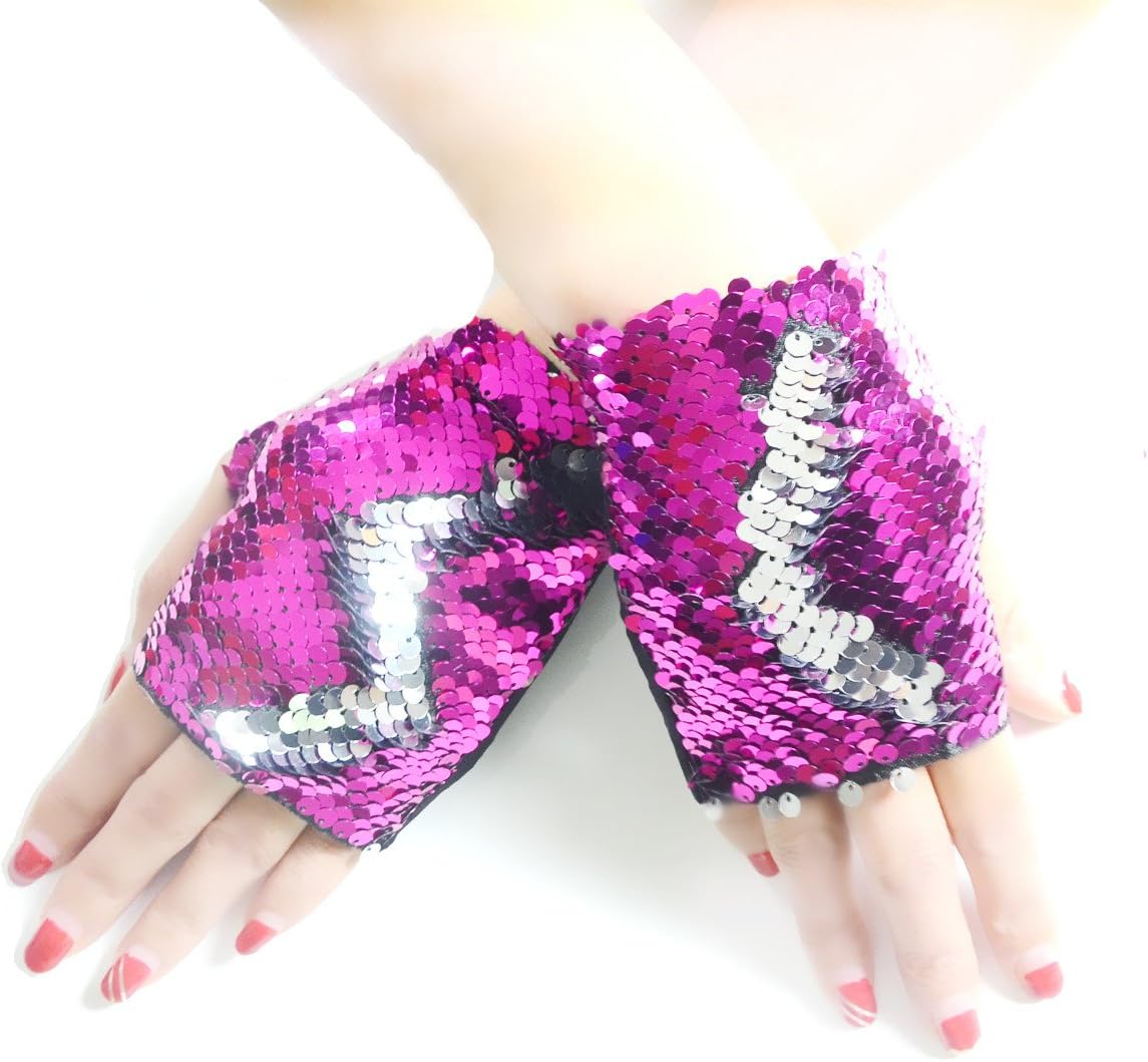 JACHAM Sequin Gloves,Reversible Mermaid Fingerless Gloves Dance Party Favor Bracelet
