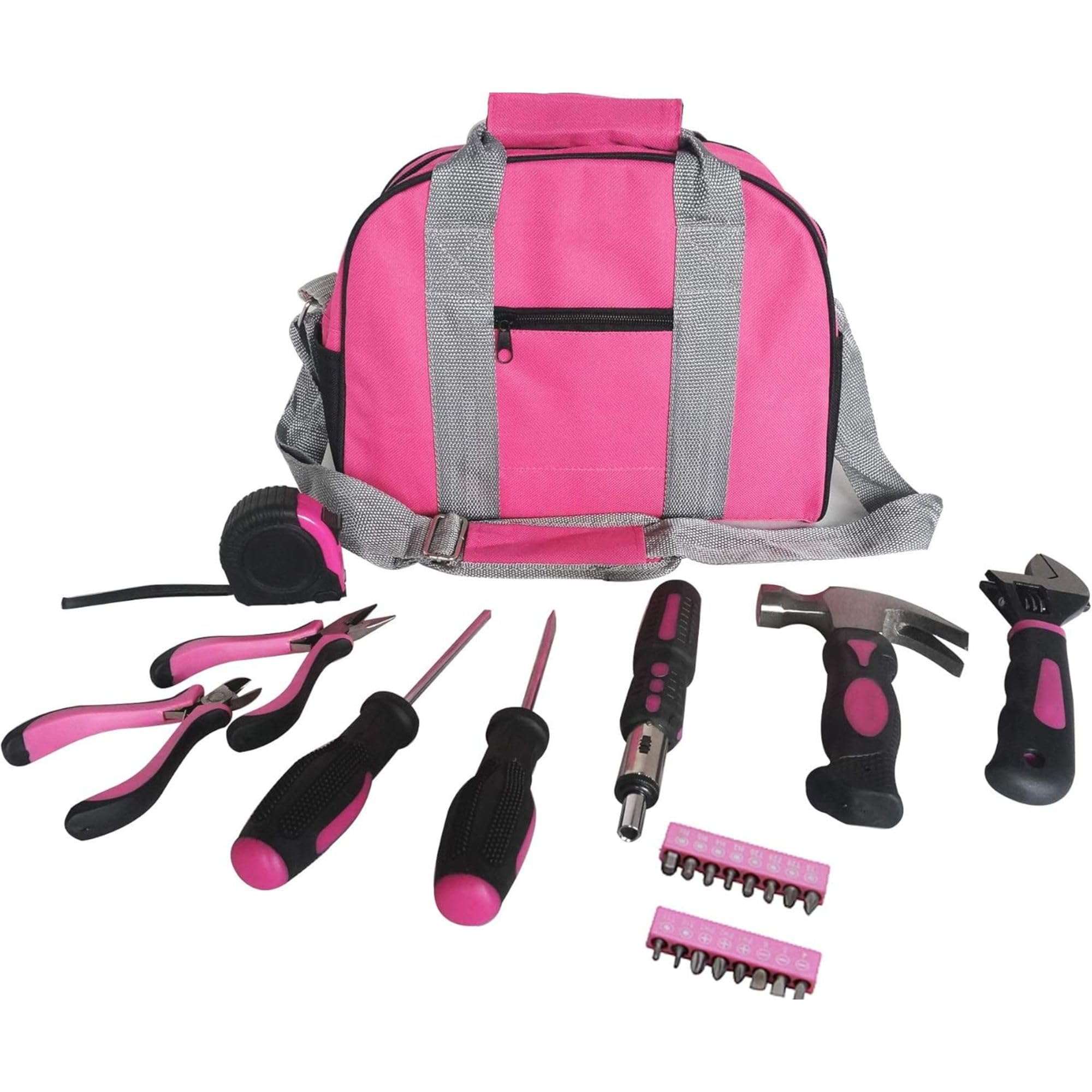 Ladies Pink Tool Kit Tool Bag DIY Set Includes Pink Hammer, Pink Pliers, Pink Screwdrivers in Pink Carry Case 25pcs