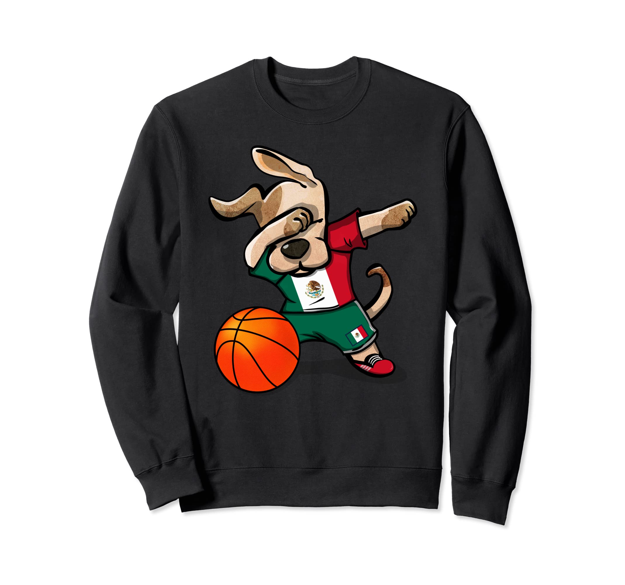 Funny Dabbing Dog Mexico Basketball - Mexican Flag Sport Sweatshirt