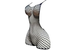 OYOANGLE Women's Fishnet Dress Bodysuit Hollow Out Lingerie Chemise Nightwear