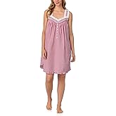 Lanz of Salzburg Women's 100% Cotton Woven Lawn & Seersucker 36" Sleeveless Chemise, Ruffle Hem, Pintuck Neckline & Buttons