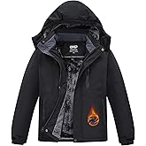 QMP Winter Jacket for Boys and Girls Waterproof Ski Jacket Winter Snow Coat Hooded Fleece Windproof with Zip Pockets