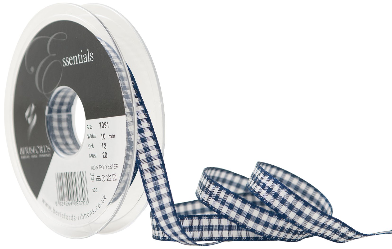 Berisfords 10 mm Gingham Ribbon, Navy
