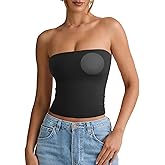 PINKMSTYLE Padded Tube Top with Bulit in Bra Strapless Bandeau Tops Double Lined Cute Going Out Tank Tops for Womens