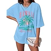 Hawaiian Shirt Women Oversized: Hawaii Aloha State Tshirt Palm Tree Graphic Tee Casual Summer Tops