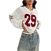 GORGLITTER Women's Plus Size Sweaters Oversized Chunky V Neck Crochet Fall Cozy Long Sleeve Jersey Shirts Y2k Tops