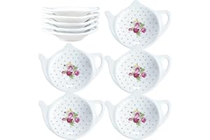 Bicuzat Polka Dot and Flower Tea Bag Holder Tea Porcelain Accessories Teapot Shaped Tea Bag Coaster Resting Caddy Saucer 4 Inch/10cm-Set of 10