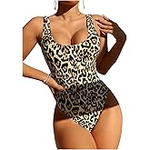 Floerns Women's Leopard Backless Scoop Neck High Cut One Piece Swimsuit