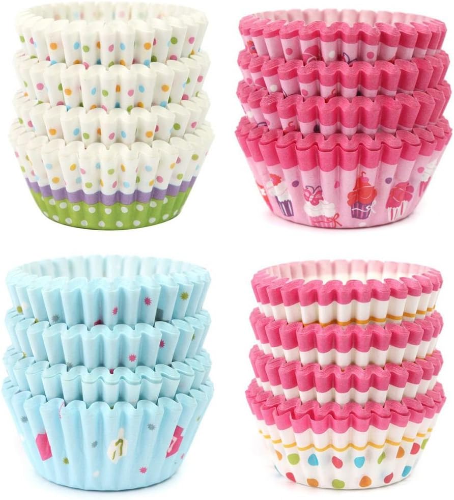 VEIREN 400 Pcs Cake Liner Paper Muffin Baking Pan Cups Mini Cupcake/Candies Liners for Birthday, Baby Showers, Storage Jar Liner-No Smell and Safe Food Grade Inks 2 Inch Rainbow