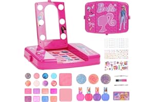 Barbie_Cosmetic Light-up Vanity Makeup Set Includes Lip Gloss, Eye Shadow, Brushes, Nail Polish, Nail Accessories & More! for