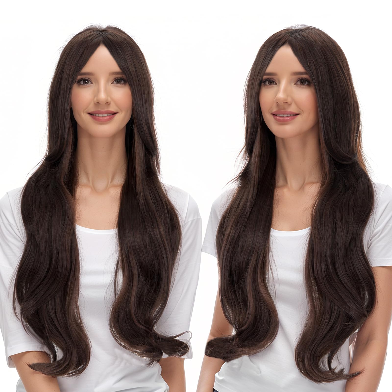 BUYOGET Hair Cosplay Wig with Bangs Brown 28 Inches Long Wavy Wigs for Women Lady Halloween Anime Party — image 1