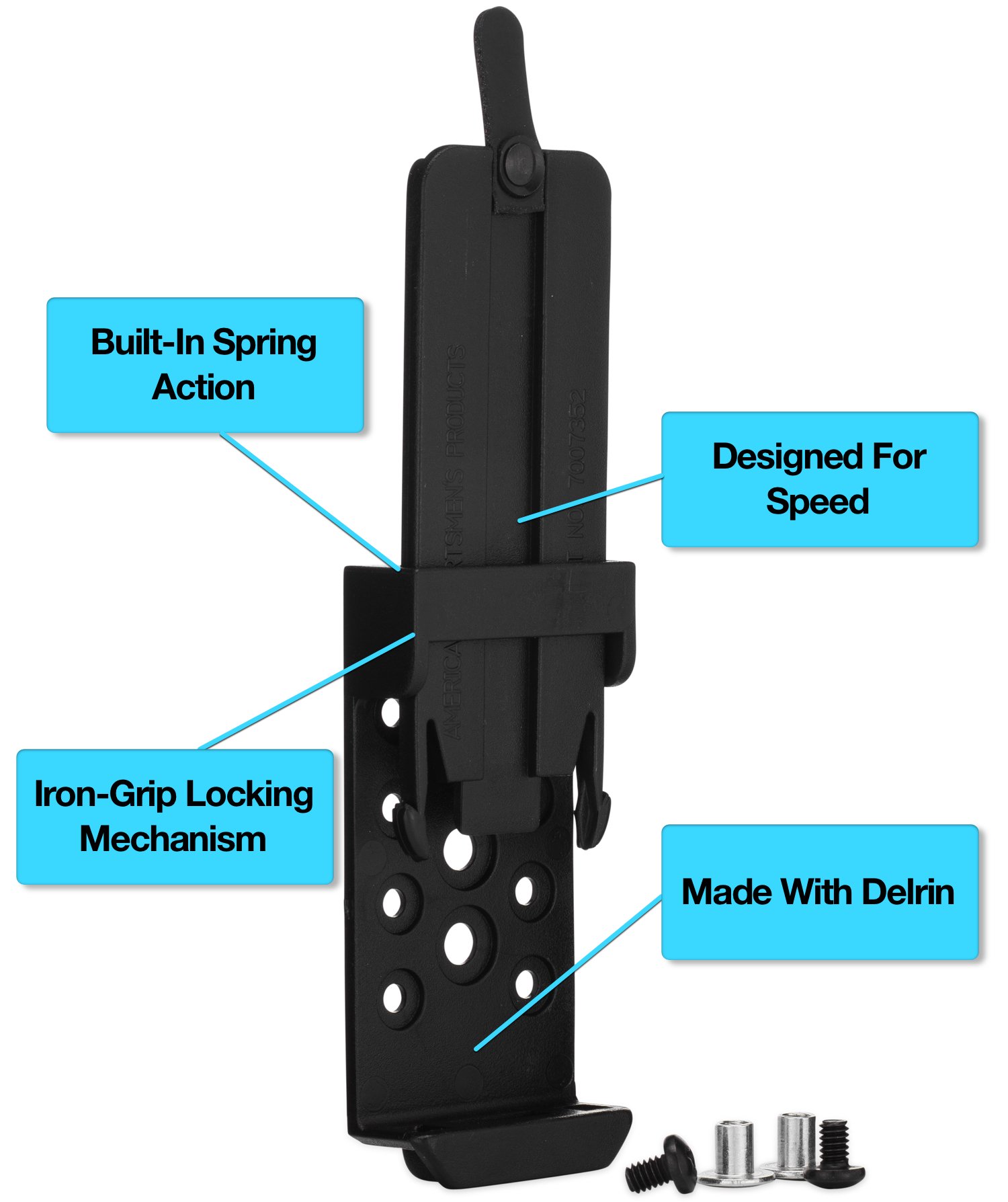 Belt Mounting Clip with EasyOpen Spring Loaded Mechanism, Fits Belt Sizes up to 2.25 inches or