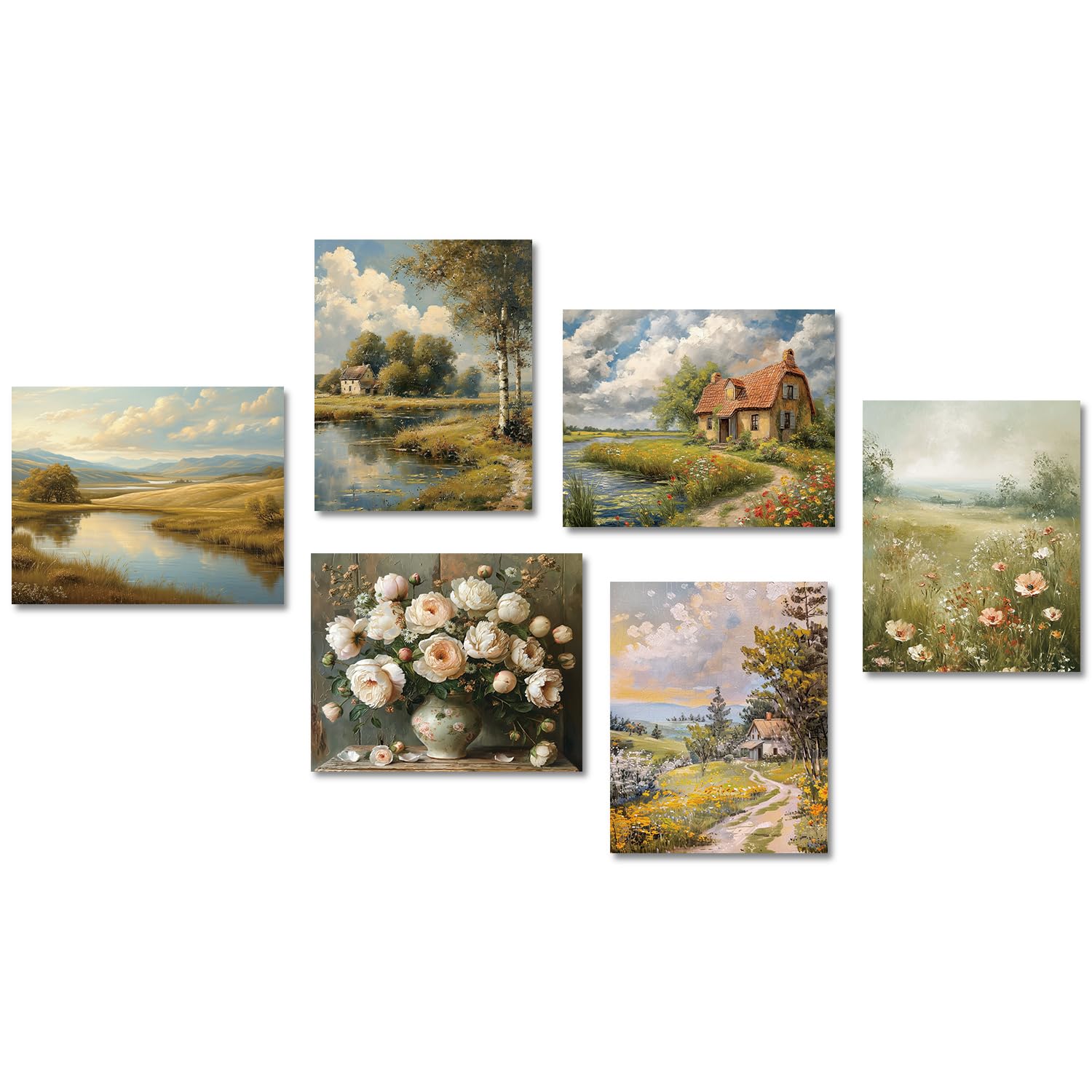 Dazzlewall Vintage French Country Wall Decor Poster Rustic Botanical Wall Poster for Farmhouse Living Room Bedroom 8x10 in Unframed Set of 6