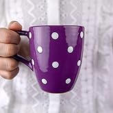 City to Cottage Ceramic Cappuccino Mug with Large Handle, 10oz Coffee Mug for Latte Hot Chocholate Tea, Daily Morning Dring at Home Office Work, Christmas Housewarming Gift Purple Polka Dot