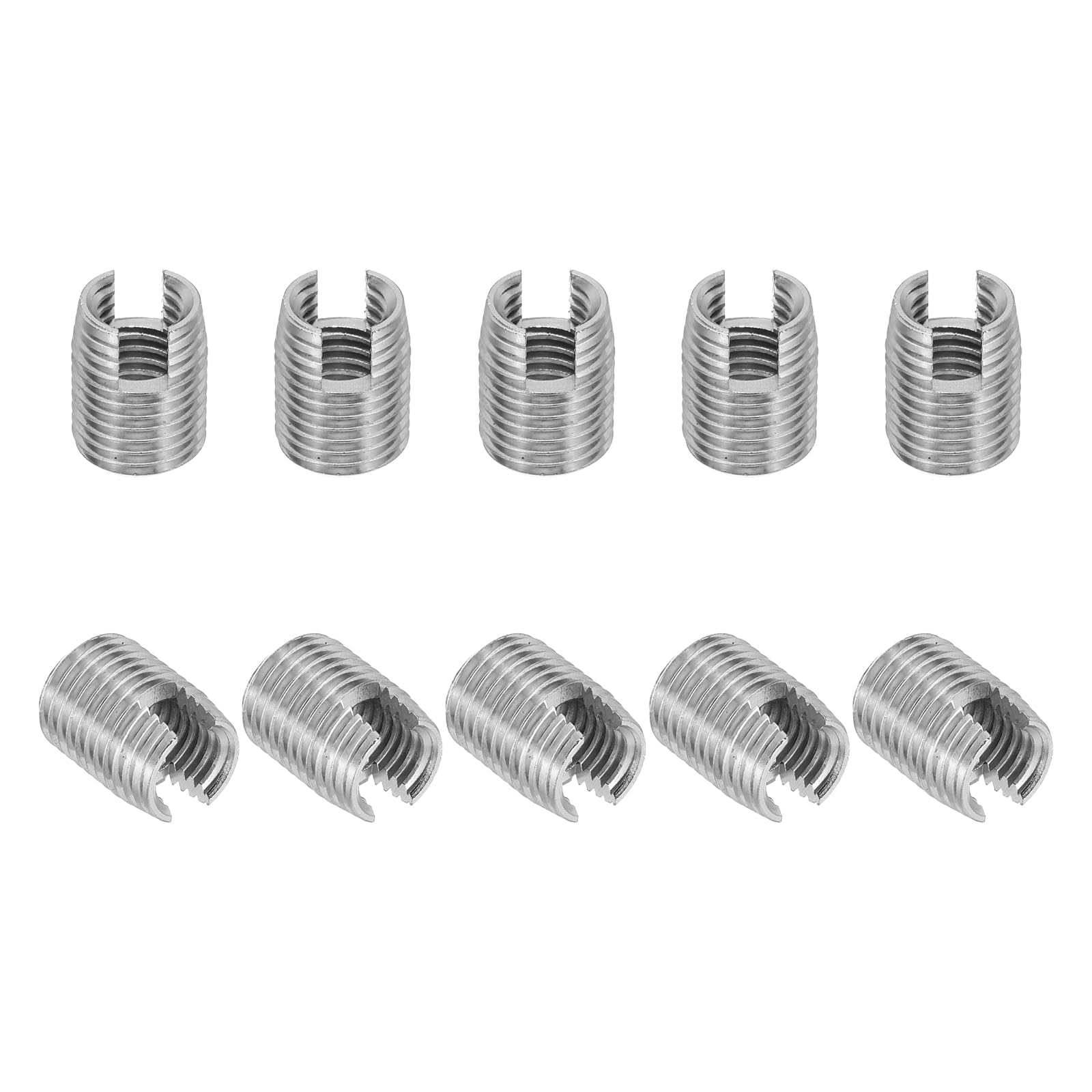 PATIKIL Self-Tapping Threaded Inserts, 10 Pcs M10 x M14 x 18mm 303 Stainless Steel Thread Adapter Reducer Slotted Screw Repair Inserts Nuts Sleeve