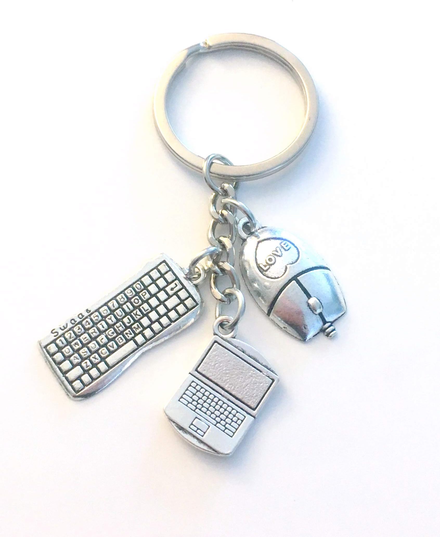 Computer Keychain, Laptop Gift for Techie, Computer Technician Key Chain, Tech Present, Daughter, Son, Grandson, Granddaughter, Niece, College, University, High School, Junior, Mouse Keyboard Mice