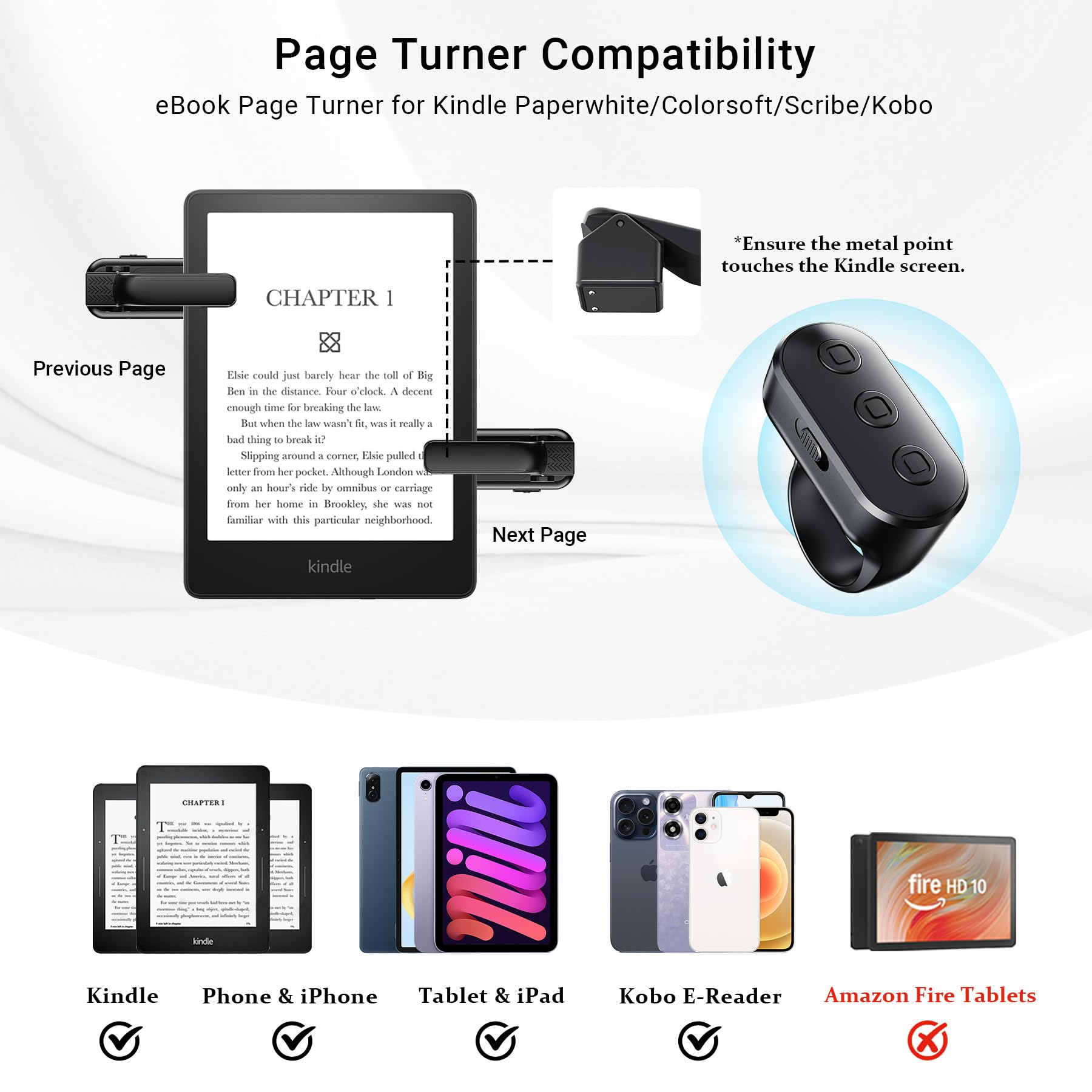 Accessories Kit Gift for 7'' Kindle (12th Genth) Reading in Bed Including Page Turner Ring, Gooseneck Tablet Holder, Clear Case, Charger and Decals Compatible with Paperwhite 12th Gen 2024 Colorsoft