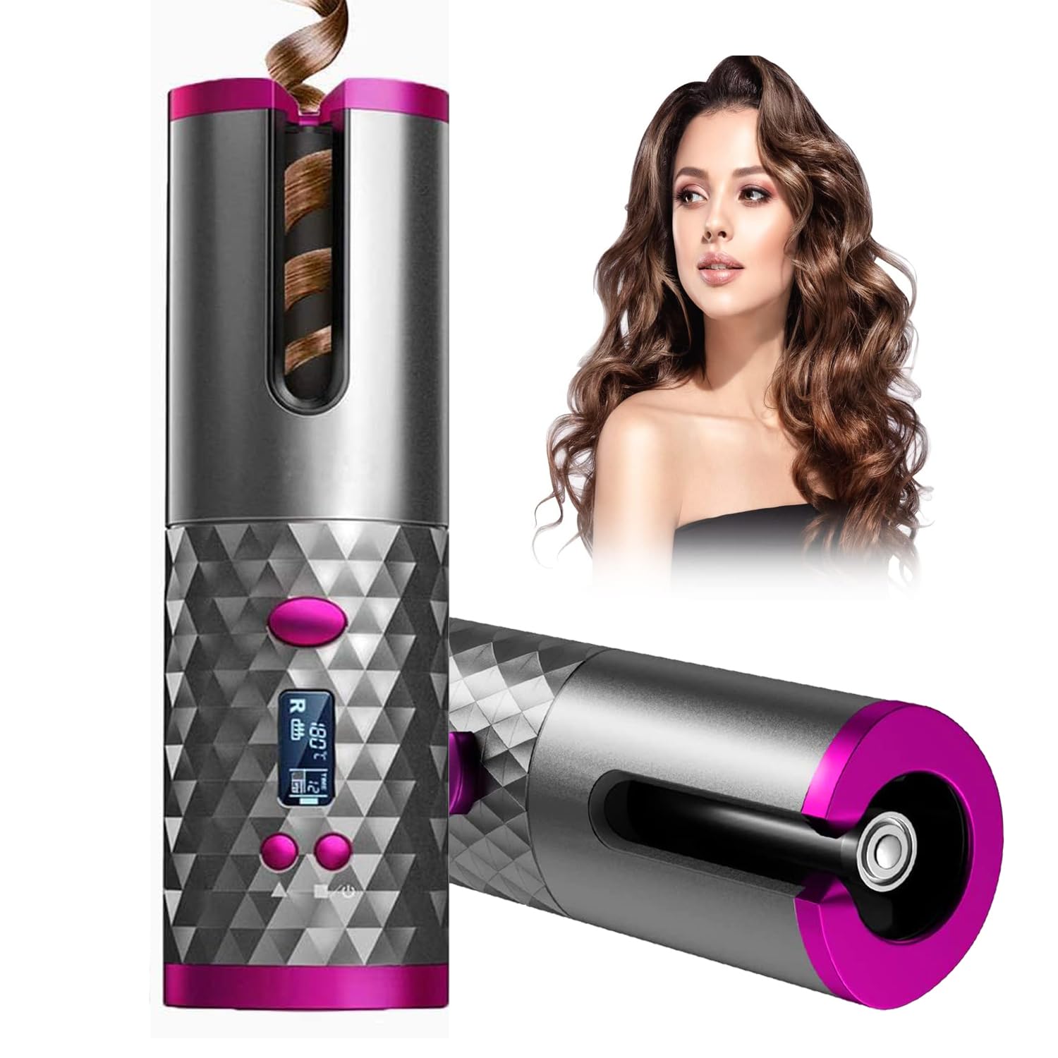 SevenPanda Hair Curler,Rotating Curling Tongs, Curling Iron, Cordless Auto Curler Restriction with Built-in Rechargeable Battery, Ceramic Professional Hair Curler USB Charging and Portable