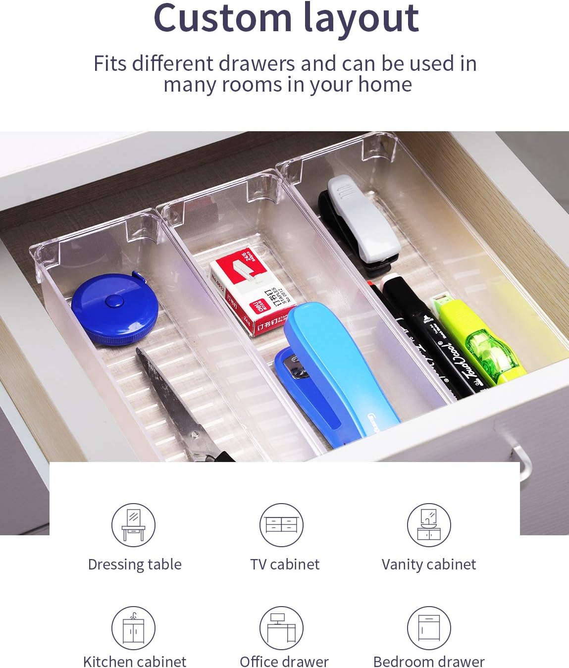 Kootek 9 Pack Desk Drawer Organizer Trays, Large Capacity Kitchen Drawer Organizers Bathroom Plastic Bins Utensils Silverware Cutlery Tray Dividers for Dresser Cosmetic Office Accessories Makeup Tools: Home & Kitchen