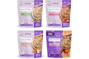 Ready, Set, Food! Organic Baby Oatmeal Cereal | Variety - Original, Peanut Butter Strawberry, Pumpkin Cinnamon & Peanut Butter Banana 4- Pack | 9 Top Allergens Inside | Unsweetened, Iron Fortified